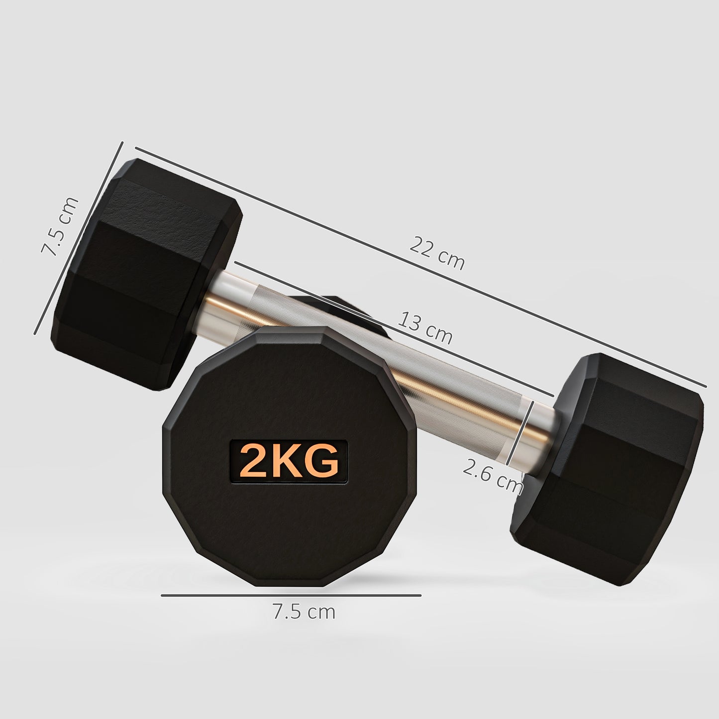 2x 2kg Dumbbells Weights Set with 12-Sided Shape and Non-Slip Grip for Men or Women Home/Gym Workouts